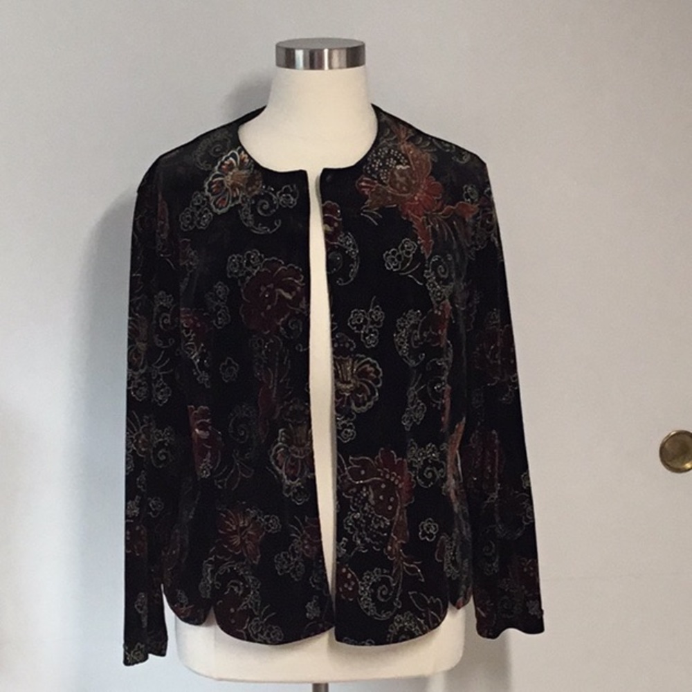 Coldwater Creek Black Velvet Glittered Jacket